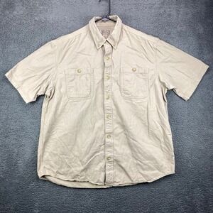 Duluth Trading‎ Co Mens XL Beige Cotton Short Sleeve Button Down Work Shirt